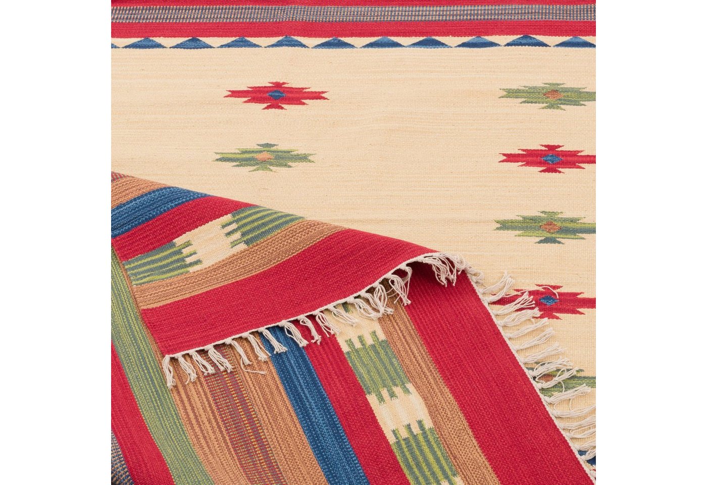 Pergamon Wollteppich Baumwolle Natur Kelim Teppich Lina Trend, Rechteckig, Höhe: 8 mm