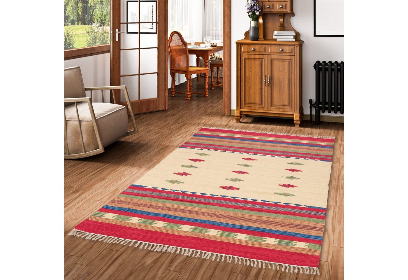 Pergamon Wollteppich Baumwolle Natur Kelim Teppich Lina Trend, Rechteckig, Höhe: 8 mm Bild 3