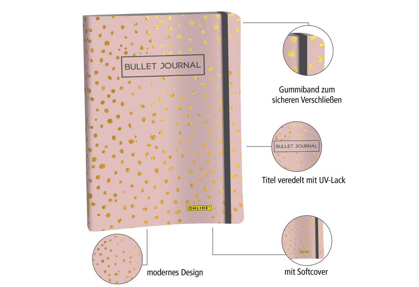 Online Pen Notizbuch Bullet Journal, gepunktet, 144 Seiten 120 g/m² Papier