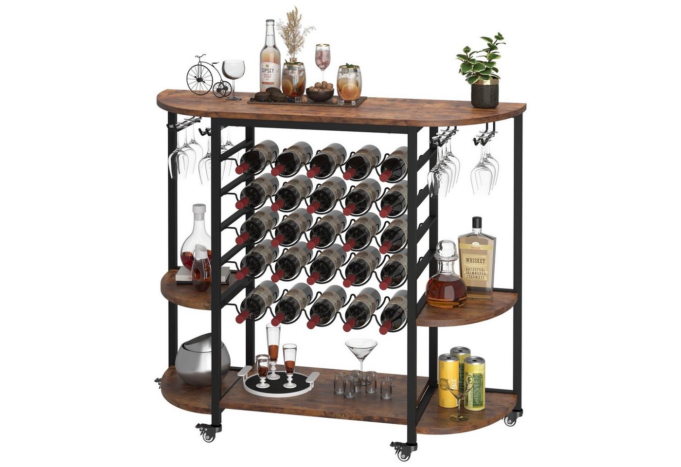 Dripex Weinregal Weinschrank auf Rollen für 25 Flaschen mit Glashalter und Tischplatte Bild 5