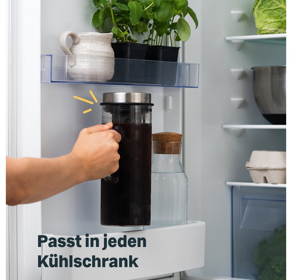 SILBERTHAL Cold Brew Zubereiter, 1.2l Kaffeekanne, mit feinem Siebfilter, Hitzebeständige Glaskaraffe