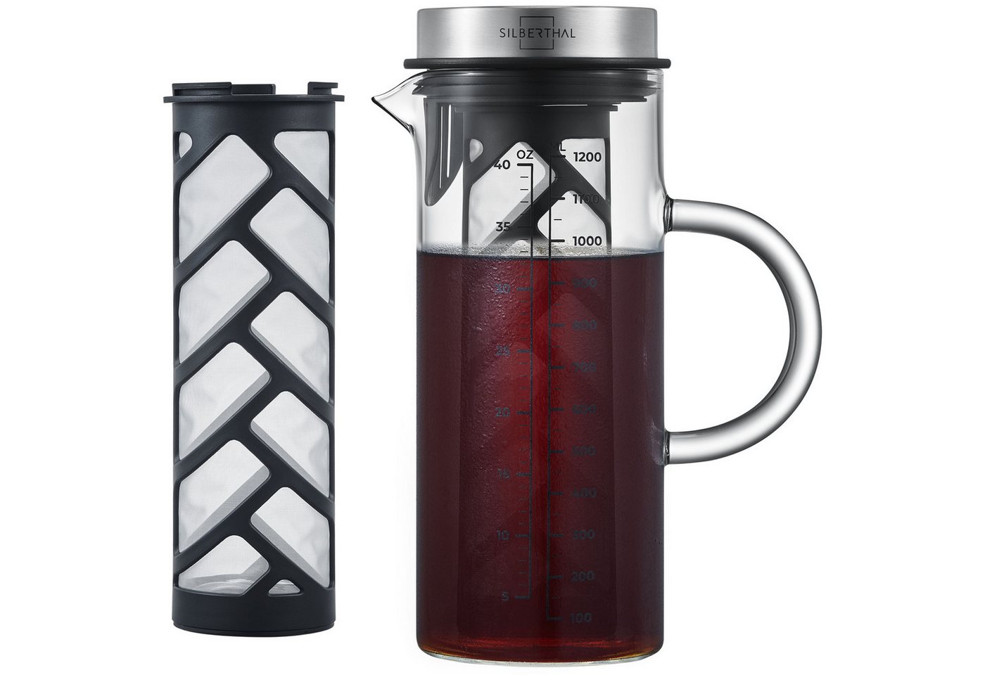 SILBERTHAL Cold Brew Zubereiter, 1.2l Kaffeekanne, mit feinem Siebfilter, Hitzebeständige Glaskaraffe Bild 2