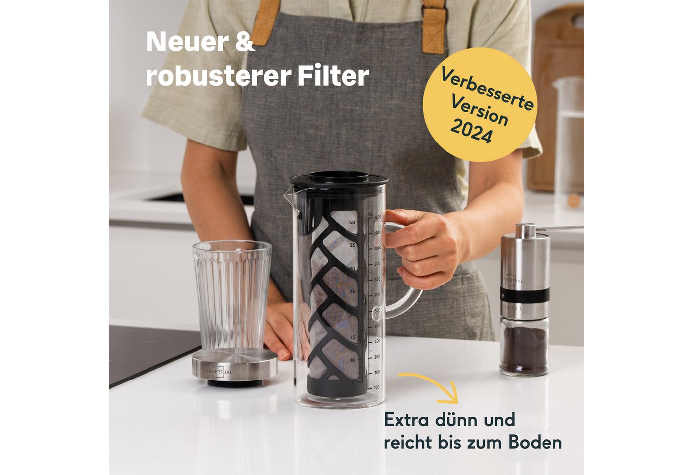 SILBERTHAL Cold Brew Zubereiter, 1.2l Kaffeekanne, mit feinem Siebfilter, Hitzebeständige Glaskaraffe Bild 4