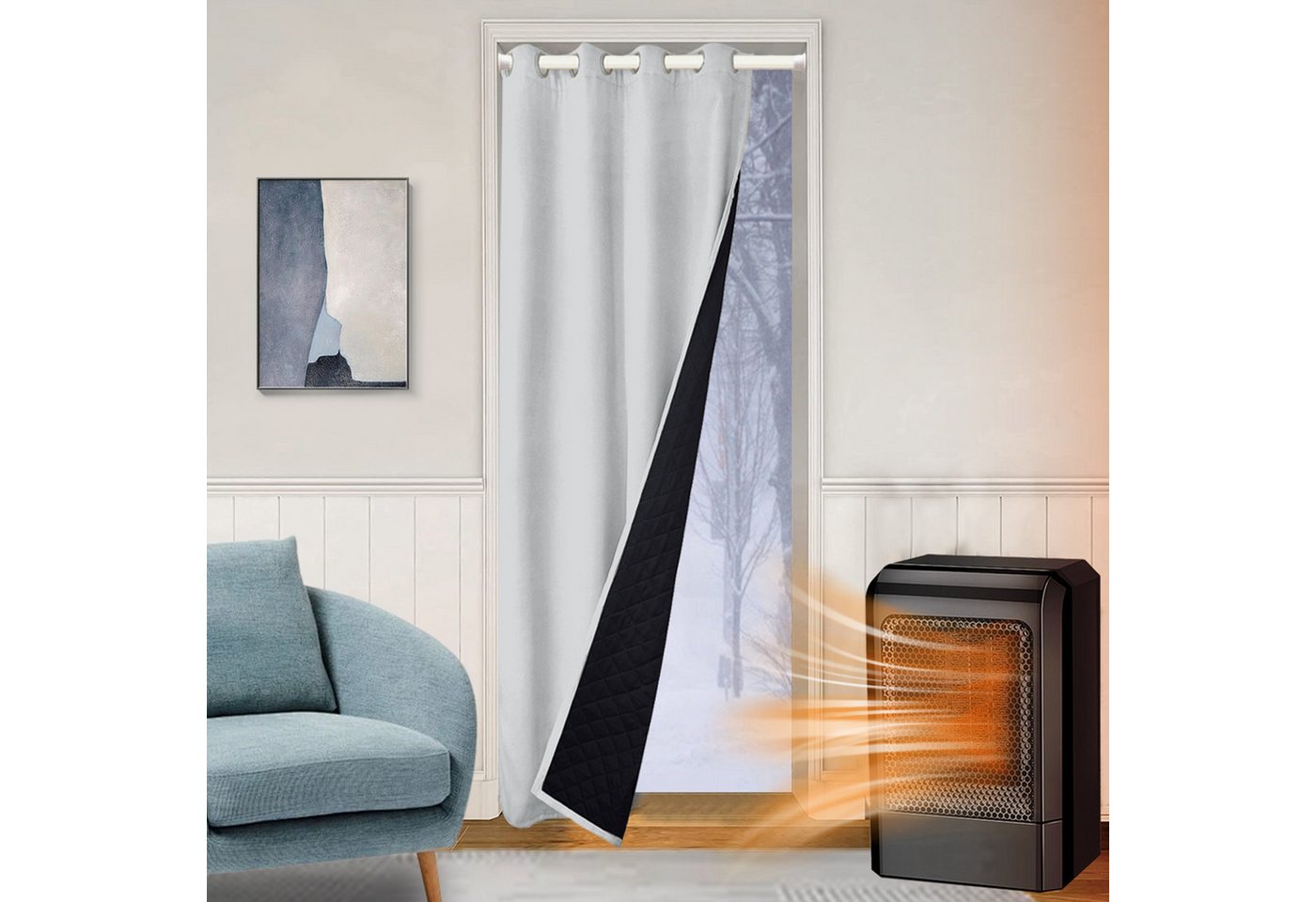 BTTO V&G Türvorhang Thermovorhang Kälteschutz Dicker Türvorhang Winddicht&Wasserdicht, verdunkelnd, Türvorhänge aus Baumwolle für Wohnzimmer Schlafzimmer Winter Bild 4