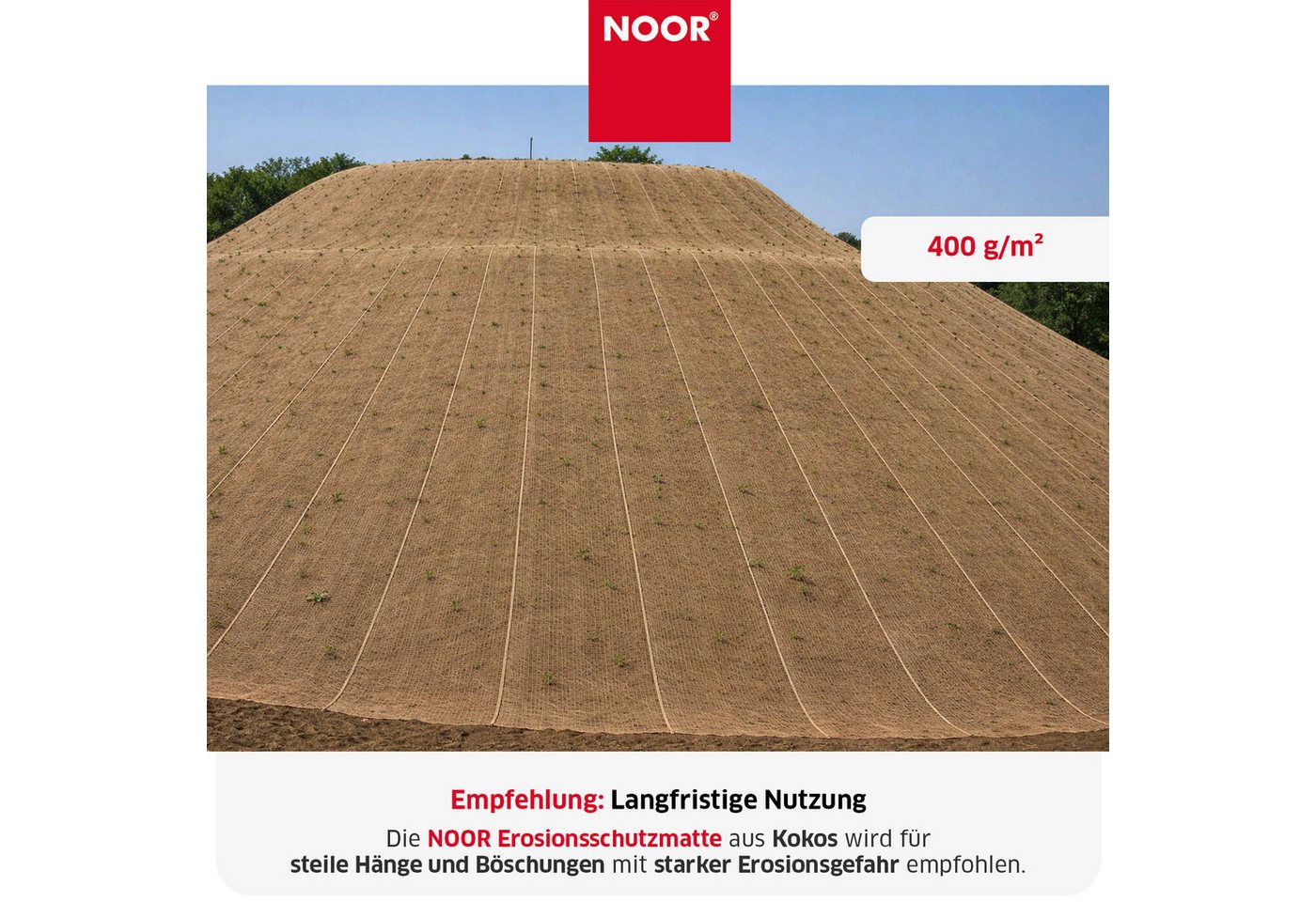 NOOR Schutznetz, BxL: 1x10 m, Erosionsschutzmatte JUTE und KOKOS zum Schutz der Gartenlandschaft