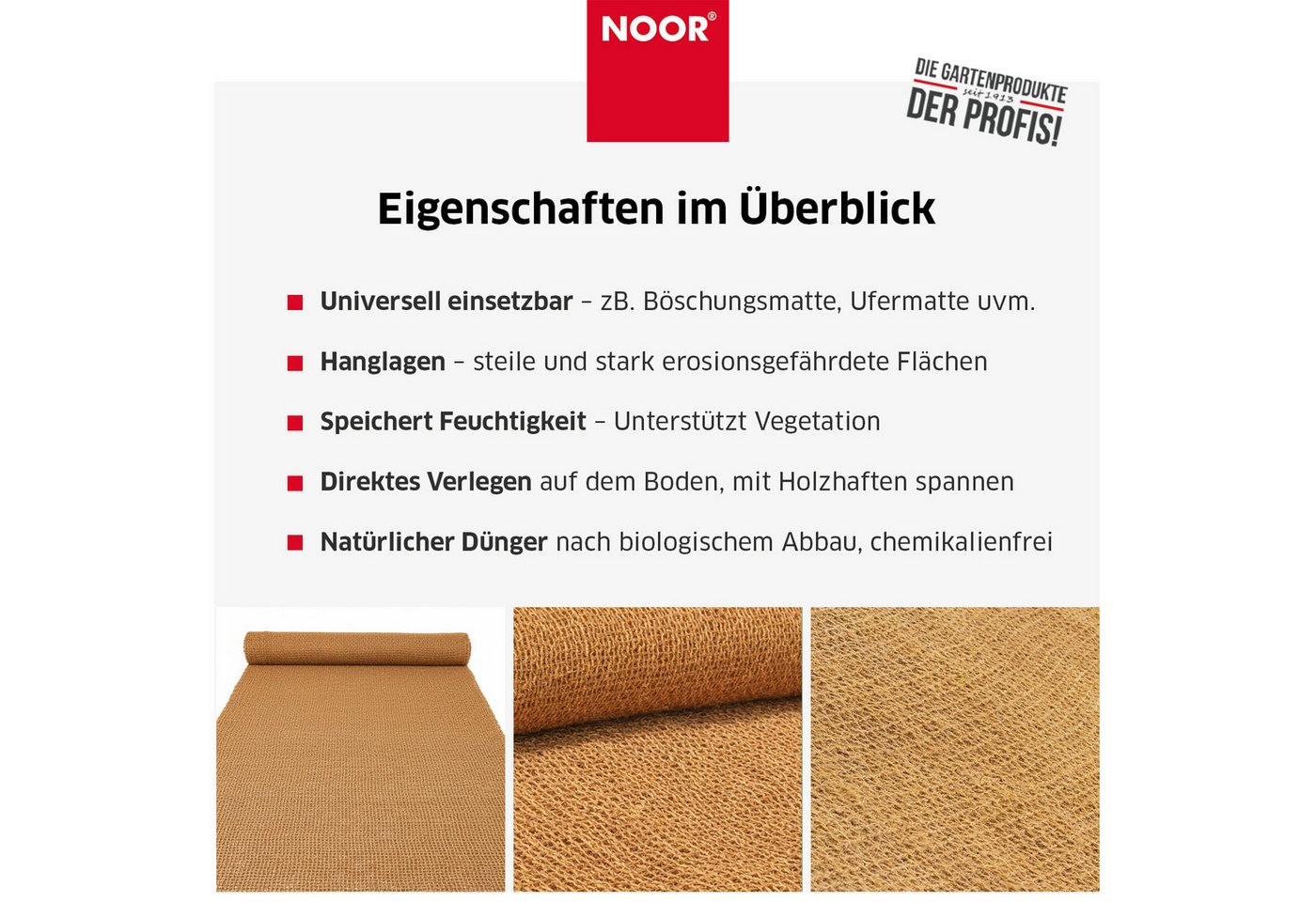 NOOR Schutznetz, BxL: 1x10 m, Erosionsschutzmatte JUTE und KOKOS zum Schutz der Gartenlandschaft Bild 2
