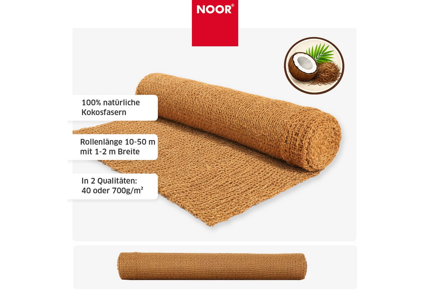 NOOR Schutznetz, BxL: 1x10 m, Erosionsschutzmatte JUTE und KOKOS zum Schutz der Gartenlandschaft Bild 4