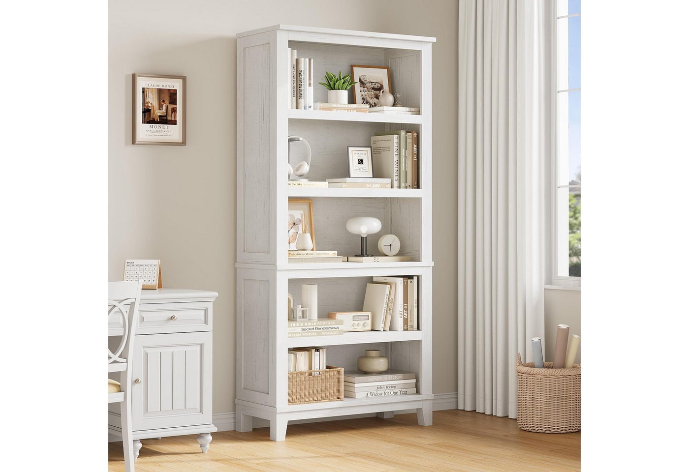 GarveeMore Bücherregal Modernes 5-stufiges Standregal, Mehrzweckregal, Stauraumregal, Regal, 1-tlg., 180 cm hoch Bibliothek mit verstellbaren Einlegeböden, große Ablage