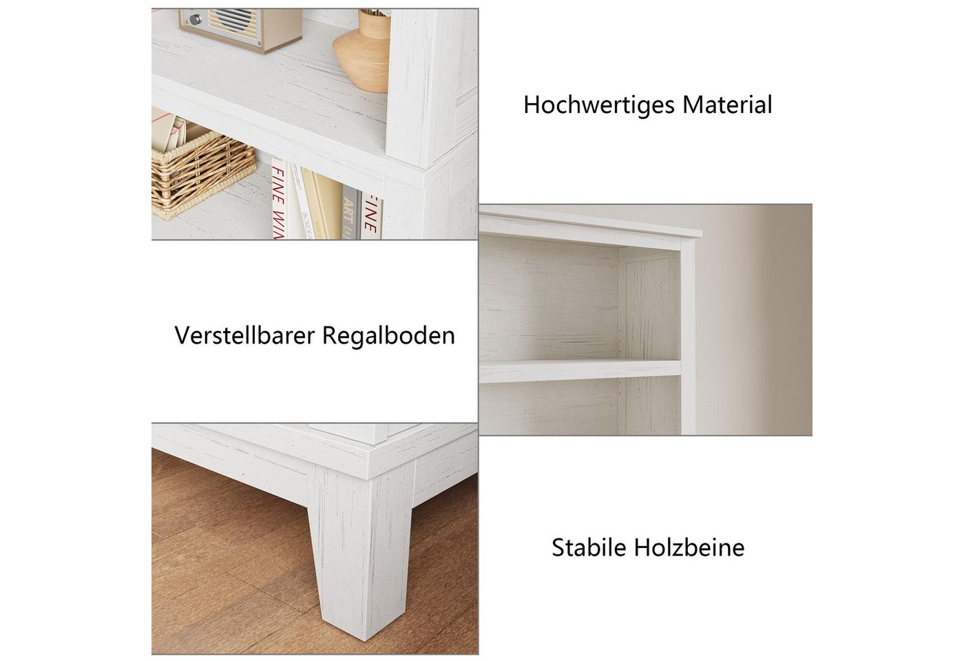 GarveeMore Bücherregal Modernes 5-stufiges Standregal, Mehrzweckregal, Stauraumregal, Regal, 1-tlg., 180 cm hoch Bibliothek mit verstellbaren Einlegeböden, große Ablage Bild 4