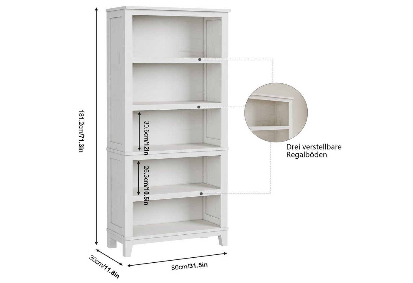 GarveeMore Bücherregal Modernes 5-stufiges Standregal, Mehrzweckregal, Stauraumregal, Regal, 1-tlg., 180 cm hoch Bibliothek mit verstellbaren Einlegeböden, große Ablage Bild 5