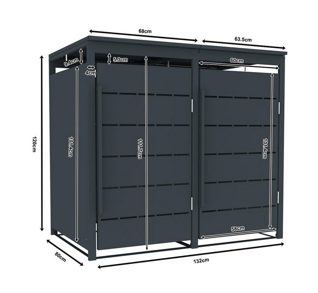 ESTEXO Mülltonnenbox Müllbox Mülltonnenverkleidung 2 Türen Anthrazit Soft-Close Box Bild 4
