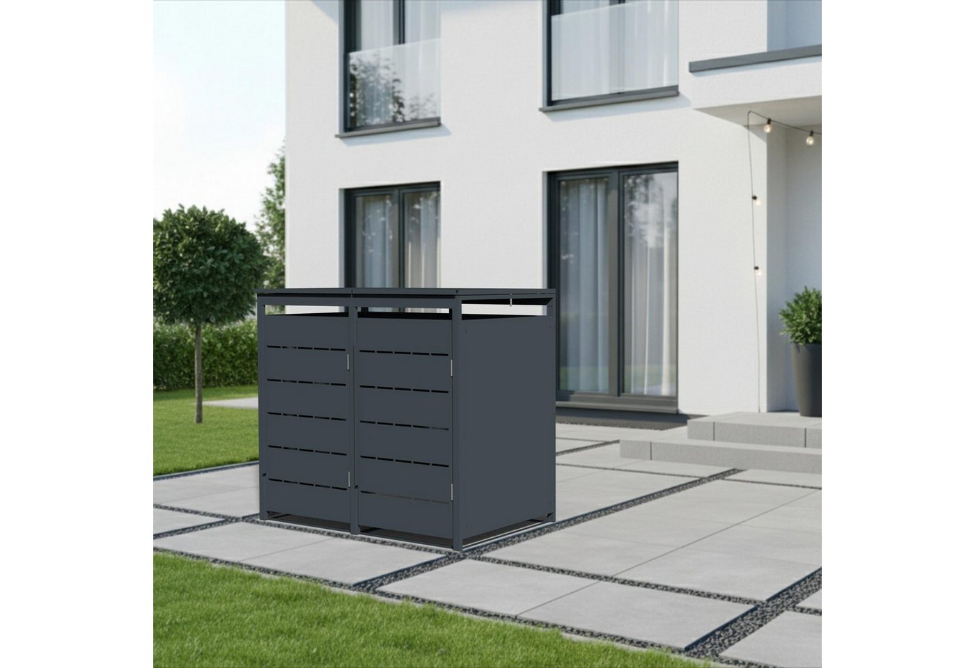 ESTEXO Mülltonnenbox Müllbox Mülltonnenverkleidung 2 Türen Anthrazit Soft-Close Box Bild 5