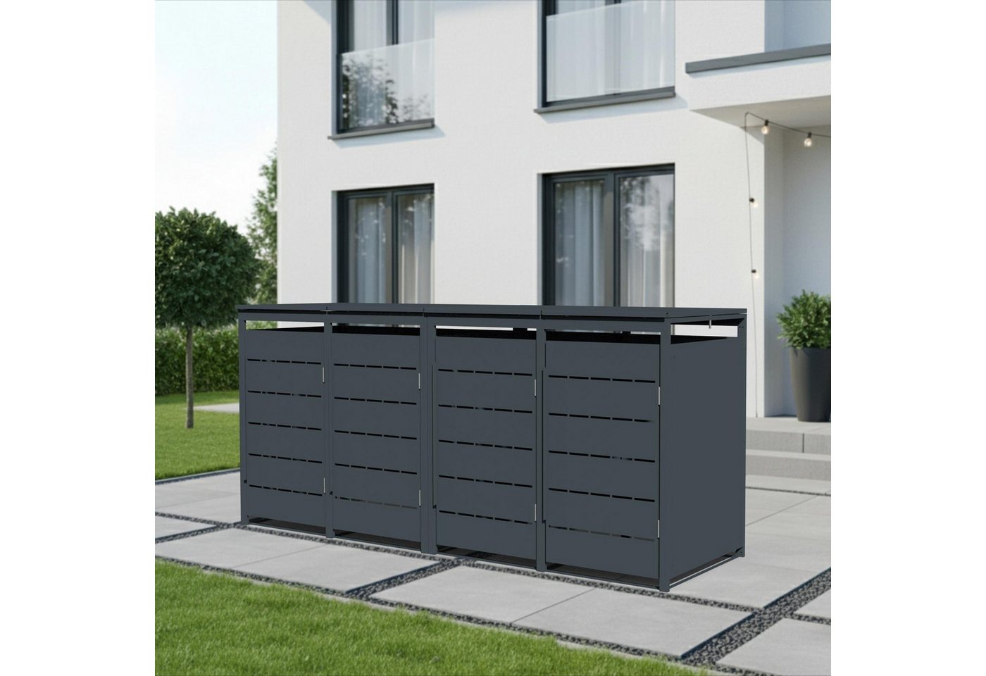 ESTEXO Mülltonnenbox Müllbox Mülltonnenverkleidung 4 Türen Anthrazit Box Soft-Close