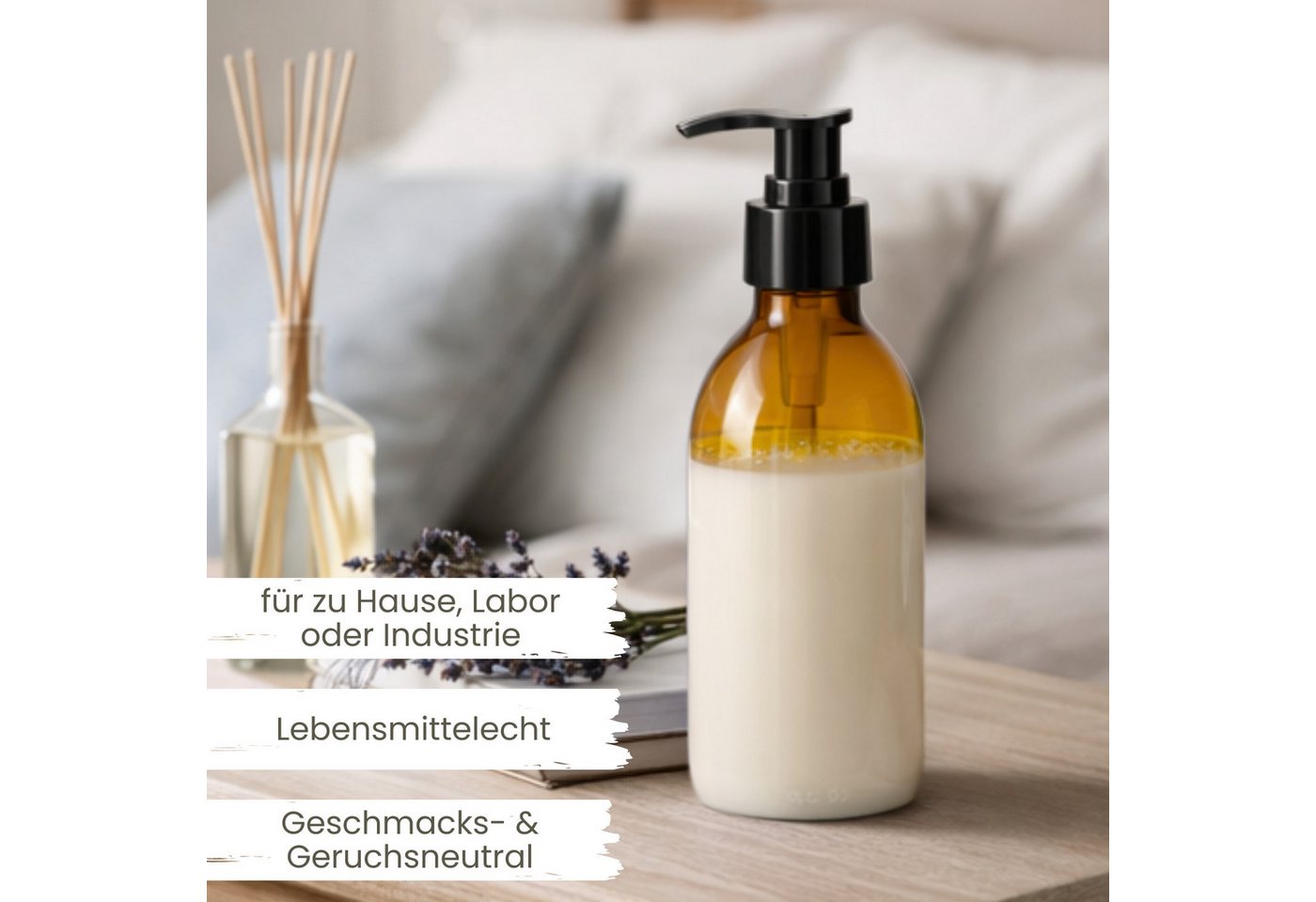 mikken Seifenspender 2x Lotionsspender 200 ml aus Braunglas - Pumpspender, (2er Set), Apothekerqualität, für Öl, Lotionen und Lösungen, mit UV-Schutz