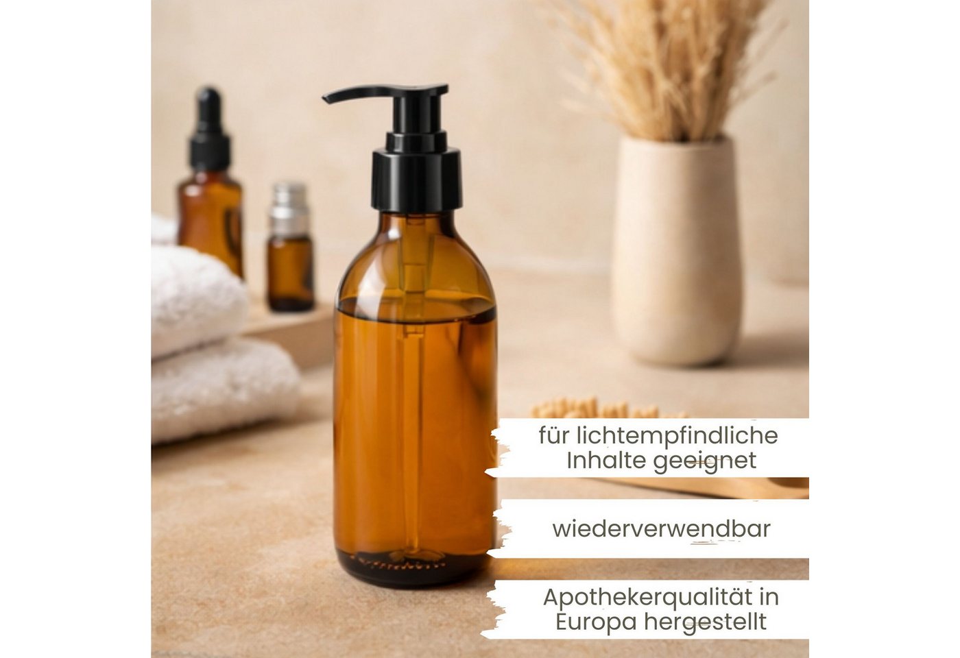 mikken Seifenspender 2x Lotionsspender 200 ml aus Braunglas - Pumpspender, (2er Set), Apothekerqualität, für Öl, Lotionen und Lösungen, mit UV-Schutz Bild 4