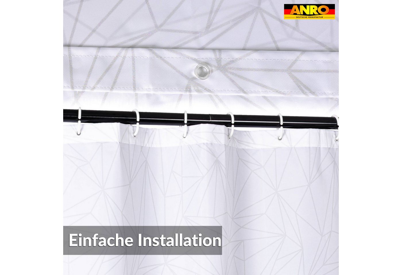 ANRO Duschvorhang FASTY Prisma Anti-Schimmel Polyester Badezimmervorhang Bad-Stoff Breite 120 cm (Packung, 1-tlg., Duschvorhang inkl. Aufhängeringe), robuster Vorhang Stangenaufhängung 120x200cm Geometrisch Grau Bild 2