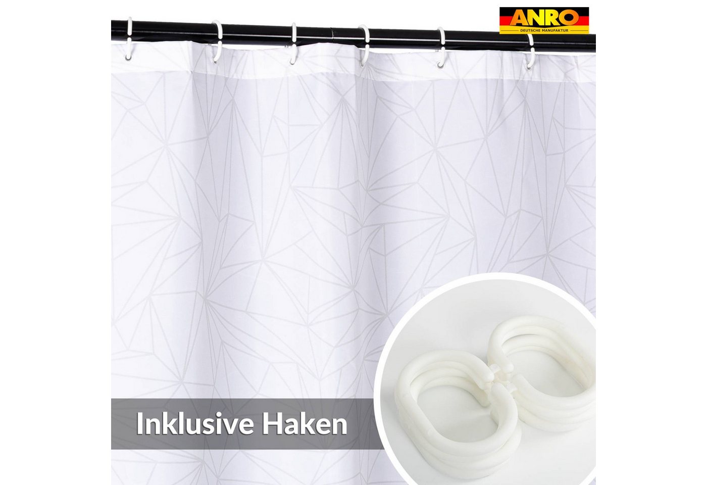 ANRO Duschvorhang FASTY Prisma Anti-Schimmel Polyester Badezimmervorhang Bad-Stoff Breite 120 cm (Packung, 1-tlg., Duschvorhang inkl. Aufhängeringe), robuster Vorhang Stangenaufhängung 120x200cm Geometrisch Grau Bild 5