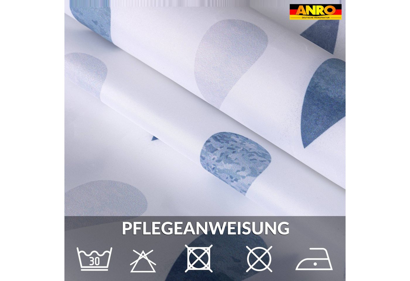 ANRO Duschvorhang FASTY Tropfen Anti-Schimmel Polyester Badezimmervorhang Bad-Stoff Breite 120 cm (Packung, 1-tlg., Duschvorhang inkl. Aufhängeringe), robuster Vorhang Stangenaufhängung 120x200cm Skandi Bad Blau Bild 5