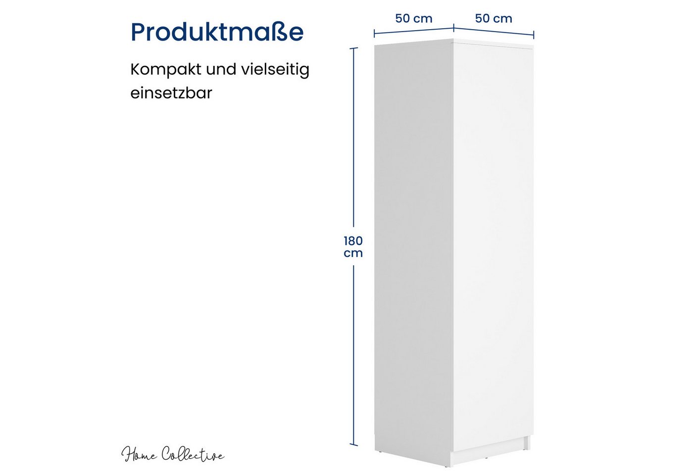 Home Collective Garderobenschrank Garderobe Mehrzweckschrank weiß 50cm Breite 180cm Höhe mit Kleiderstange und Extra-Fach, Kleiderschrank Organizer