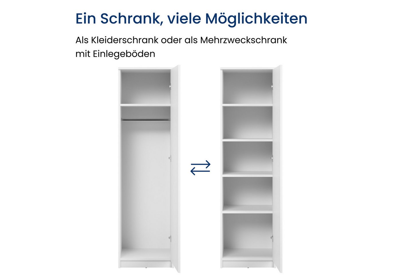 Home Collective Garderobenschrank Garderobe Mehrzweckschrank weiß 50cm Breite 180cm Höhe mit Kleiderstange und Extra-Fach, Kleiderschrank Organizer Bild 3