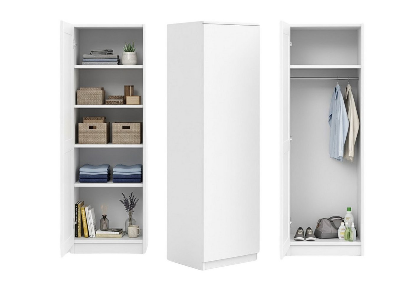 Home Collective Garderobenschrank Garderobe Mehrzweckschrank weiß 50cm Breite 180cm Höhe mit Kleiderstange und Extra-Fach, Kleiderschrank Organizer Bild 4