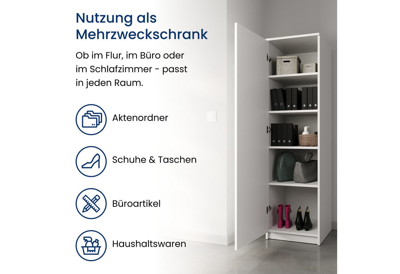 Home Collective Garderobenschrank Garderobe Mehrzweckschrank weiß 50cm Breite 180cm Höhe mit Kleiderstange und Extra-Fach, Kleiderschrank Organizer Bild 5