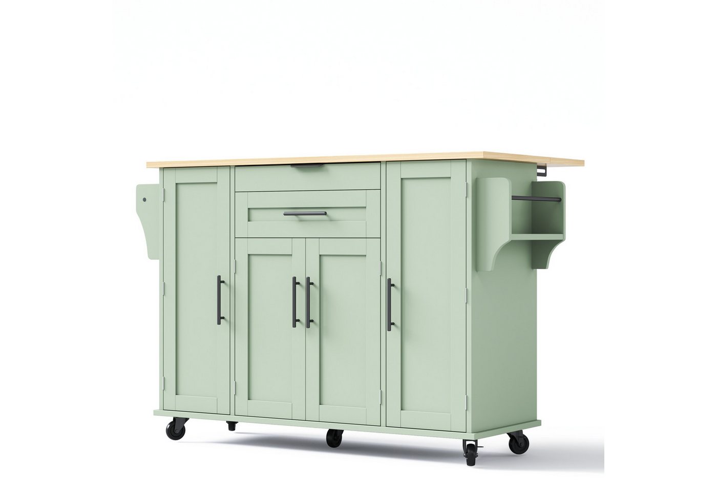Flieks Küchenwagen mit erweiterbarer Arbeitsplatte, Rollen und verstellbare Einlegeböden, (1 St), Kücheninsel Servierwagen Buffetschrank mit Schubladen und Türablagen