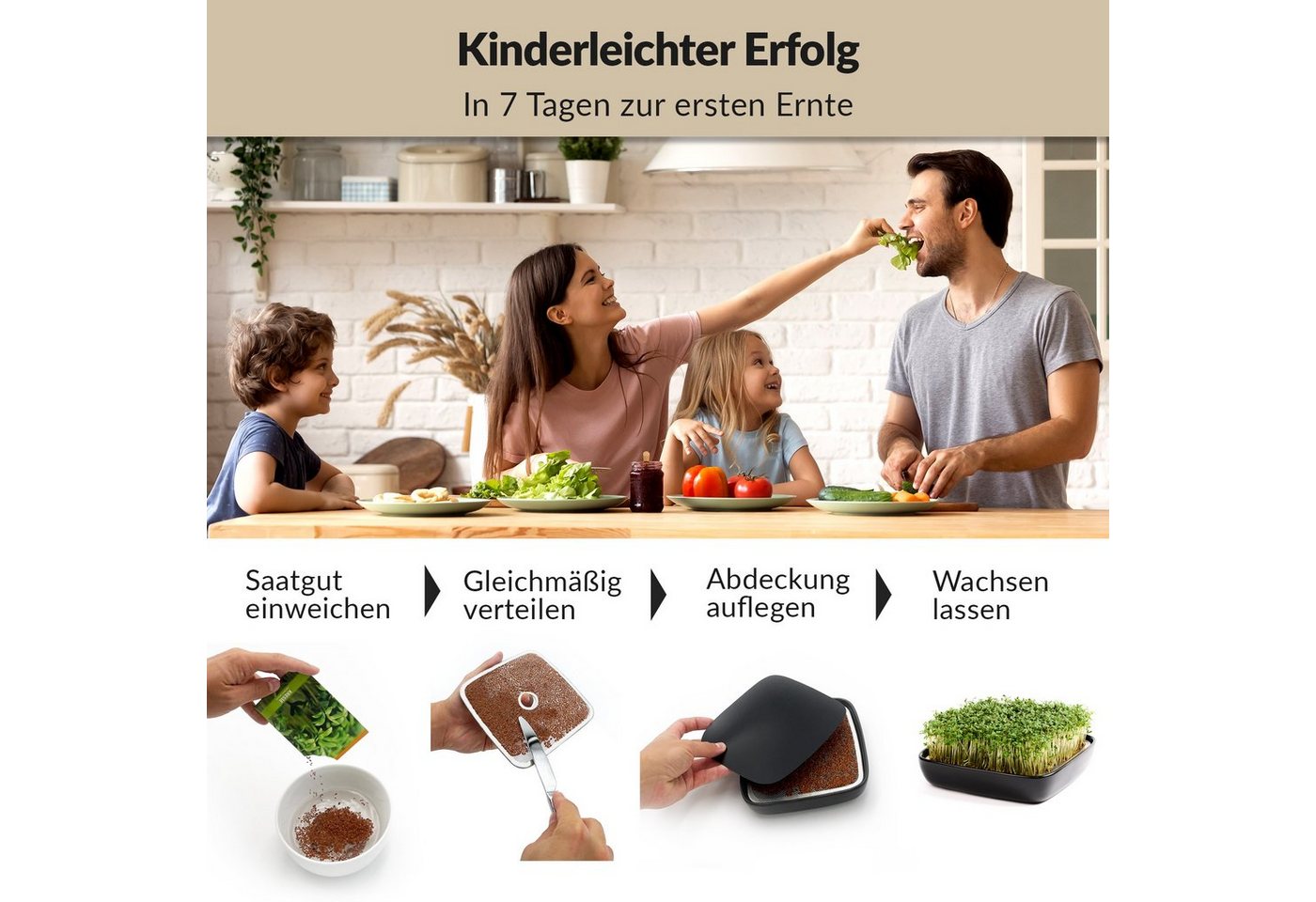 Otaro Pflanzschale Kressesieb Set mit Kressesamen, Edelstahl - Schwarz Bild 4