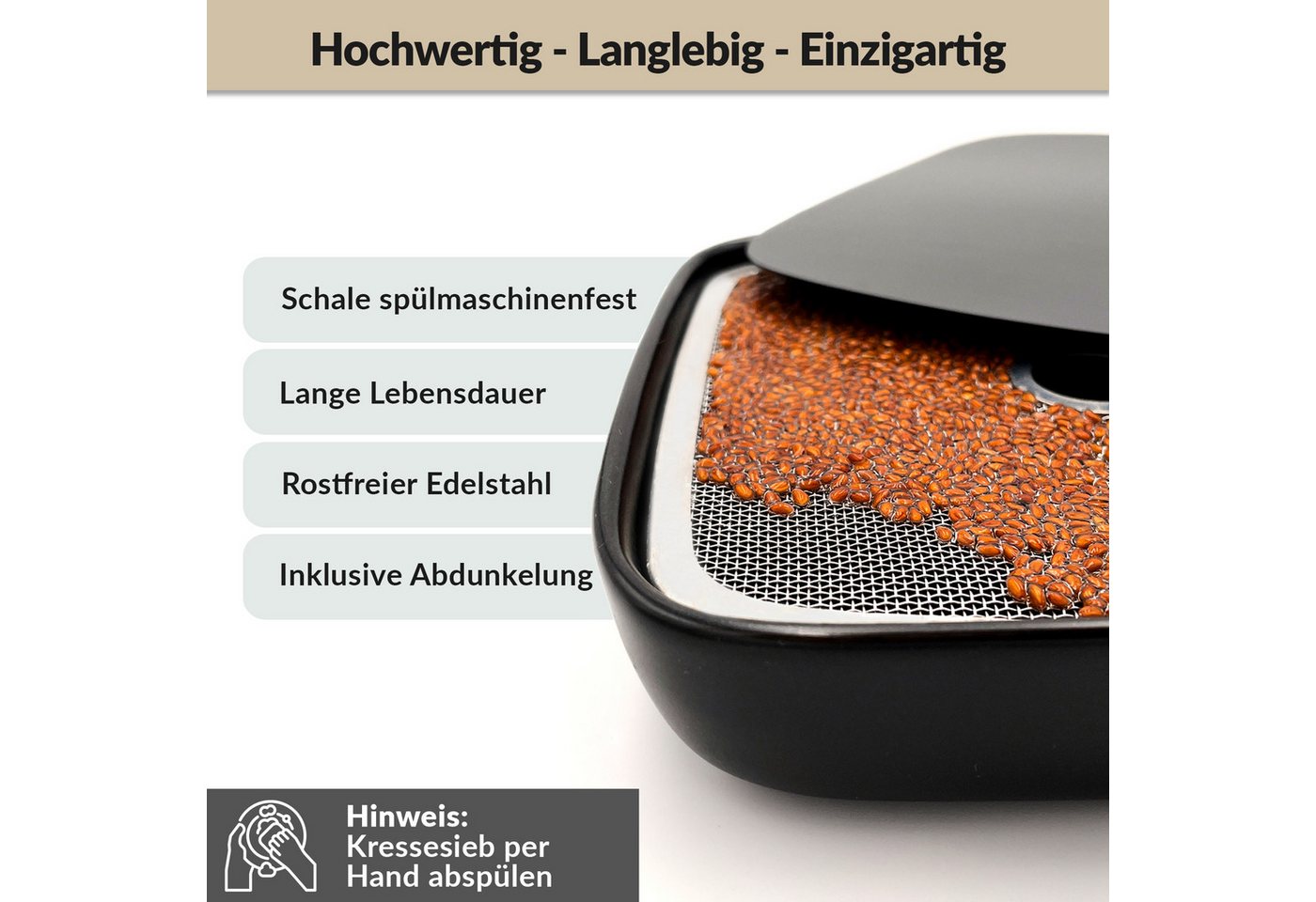 Otaro Pflanzschale Kressesieb Set mit Kressesamen, Edelstahl - Schwarz Bild 5