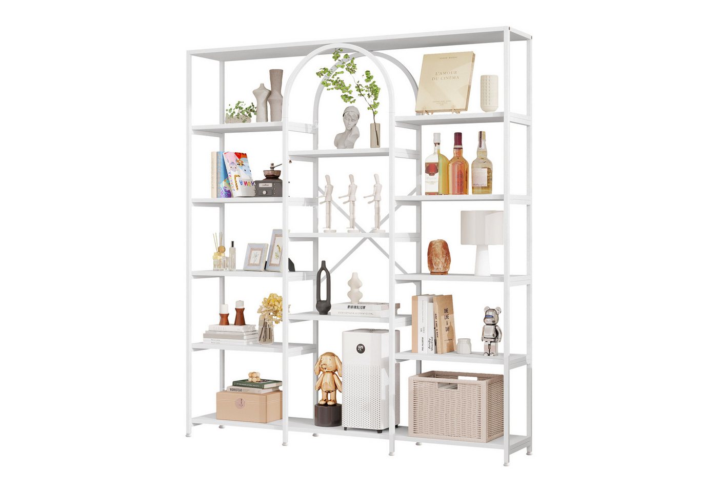 Merax Bücherregal Vitrine 180 cm, Modernes Standregal mit Bögen, 1-tlg., für Wohnzimmer Büro, Metall Regal Bild 2