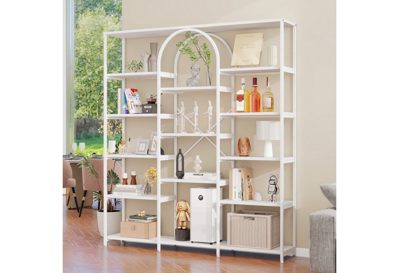 Merax Bücherregal Vitrine 180 cm, Modernes Standregal mit Bögen, 1-tlg., für Wohnzimmer Büro, Metall Regal Bild 3