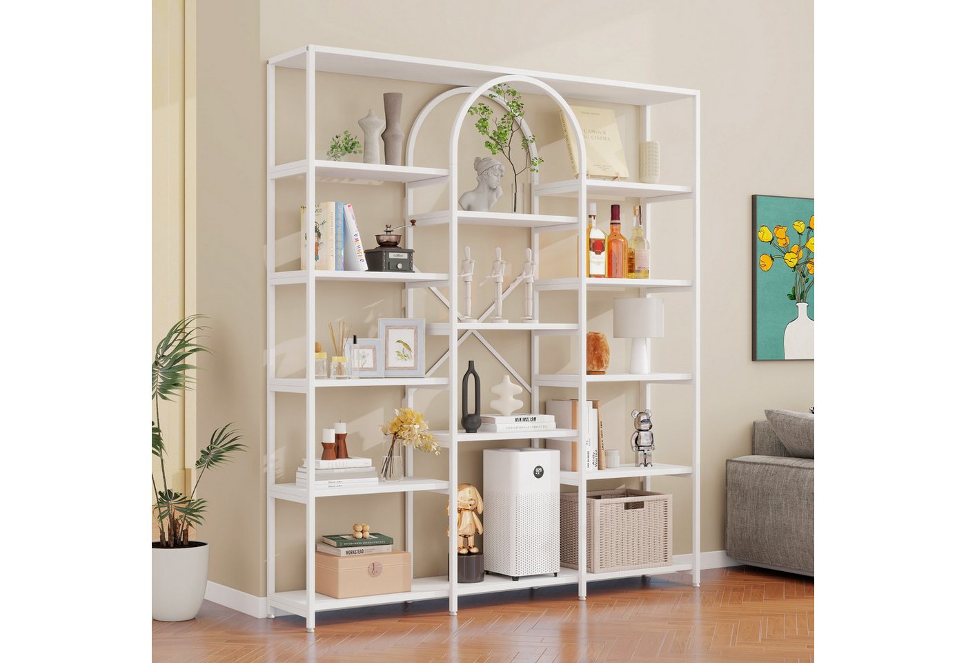 Merax Bücherregal Vitrine 180 cm, Modernes Standregal mit Bögen, 1-tlg., für Wohnzimmer Büro, Metall Regal Bild 4