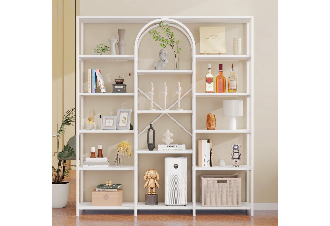 Merax Bücherregal Vitrine 180 cm, Modernes Standregal mit Bögen, 1-tlg., für Wohnzimmer Büro, Metall Regal Bild 5
