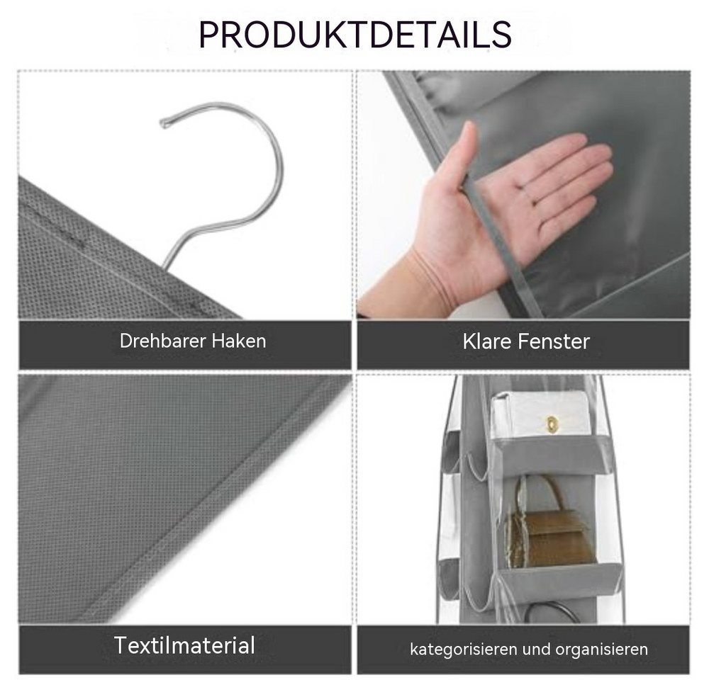 Blusmart Hängeregal Hängender Handtaschen-Organizer, 2 faltbare Aufbewahrungstaschen mit 6 transparenten Fächern, Für Kleiderschrank, Ankleidezimmer, Schlafzimmer Bild 2