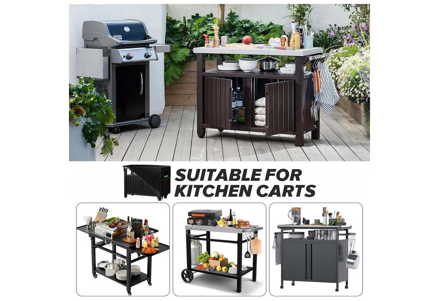 LuxusKollektion Grill-Schutzhülle Grillabdeckung Beistelltisch 145x65x100cm 420D wasserdicht winddicht Bild 2