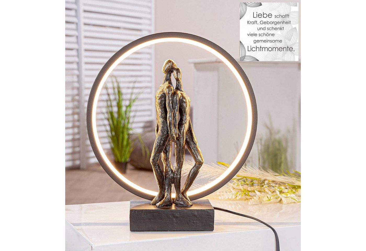 GILDE Tischleuchte HERZLEUCHTEN LeuchteLED - bronze - Kunstharz - Höhe 33cm x Breite 30cm, Tischlampe - Schreibtischlampe - Nachttischlampe Bild 2
