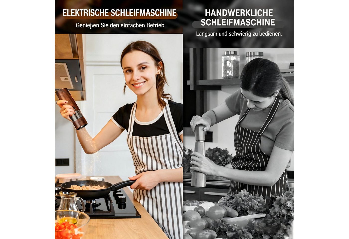 AIBISTAR Pfeffermühle Salz-/Pfeffermühle Elektrische Holz Salzmühle,2er Set mit USB elektrisch, (6 Stück), Mahlgrad einstellbar,Keramik Mahlwerk,Wiederaufladbar,Holzoptik Design Bild 5