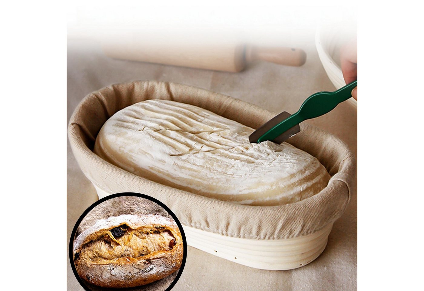 FOUORTUNATE-BEE Passiertuch 4er Gärkörbchen Tuch Set Backtuch für Rundes und Ovales Brot, (4-St), Für Sauerteig Vollkornbrot Bäckerei Gärkorb Stoffbezug Set Bild 2