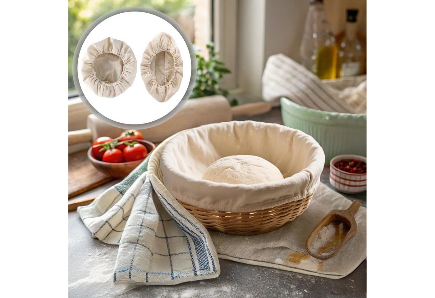 FOUORTUNATE-BEE Passiertuch 4er Gärkörbchen Tuch Set Backtuch für Rundes und Ovales Brot, (4-St), Für Sauerteig Vollkornbrot Bäckerei Gärkorb Stoffbezug Set Bild 3