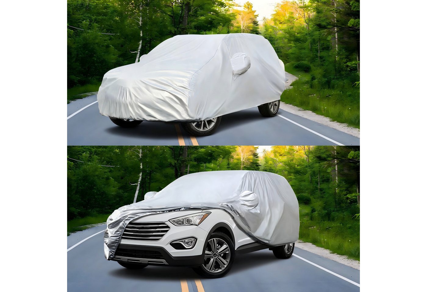 MIBODE Autoplane Autoplane Autoschutzhülle Auto Abdeckplane SUV Cover Autoplane Silber, Wasserdicht, UV-beständig, Staubdicht, Windfest, Kratzfest