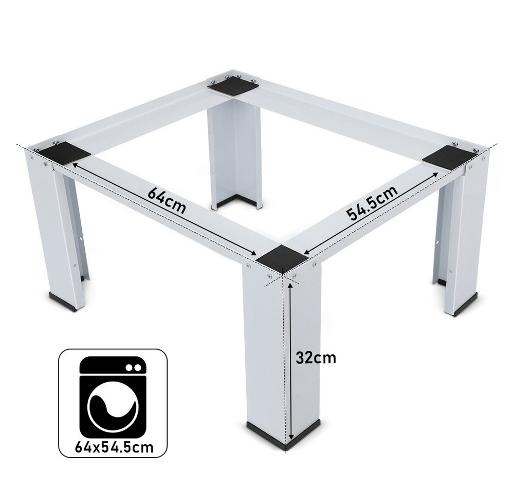 XIIW Waschmaschinenuntergestell Verstärkt Podest H32cm Waschmaschinen Untergestell Sockel Unterbau, Zubehör für Stabil Stahl Unter Schrank bis 150KG 64x54x32cm, mit Rutschfester Füße Trocknersockel Erhöhung Bild 3