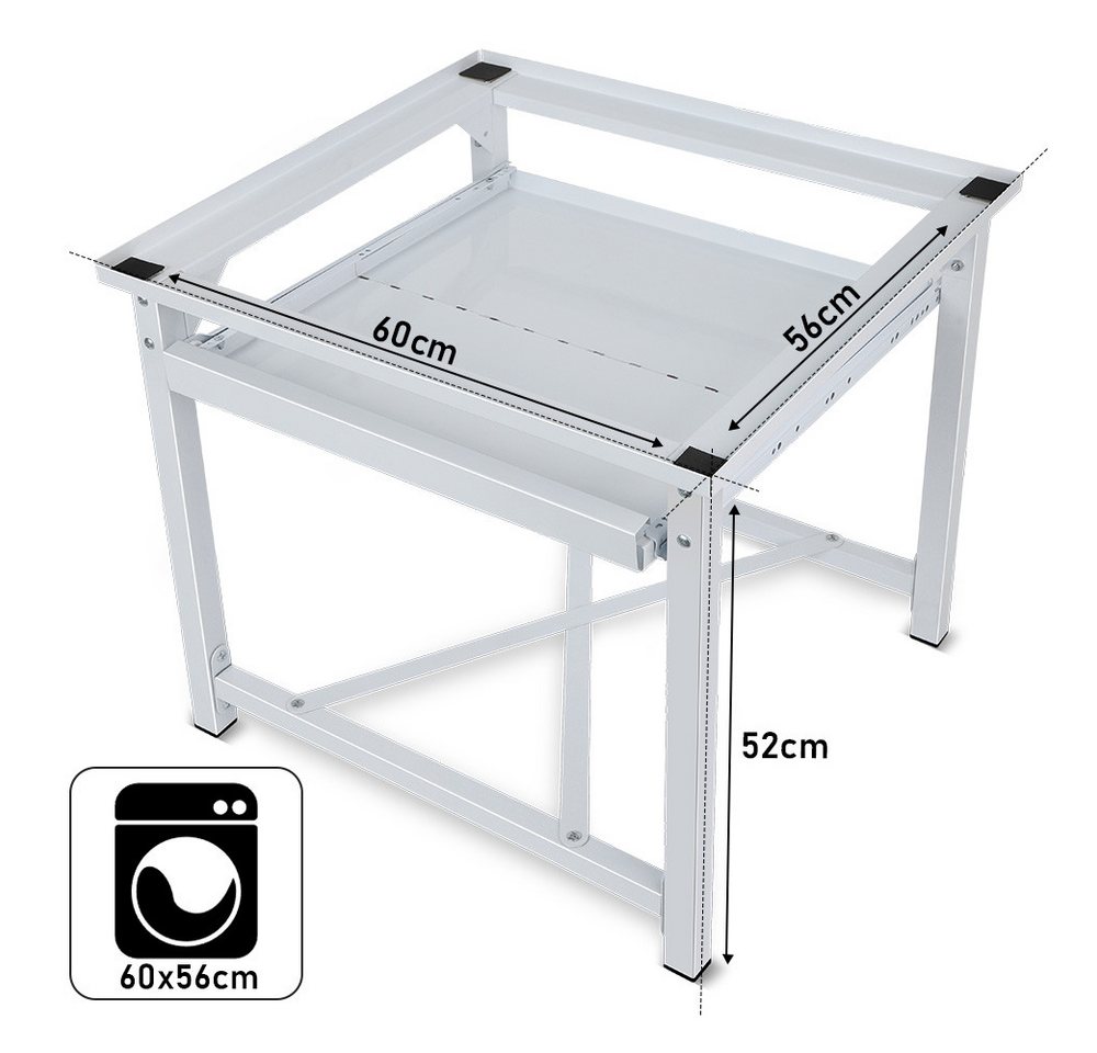 XIIW Waschmaschinenuntergestell Verstärkt Podest mit Ablage H52cm Waschmaschinen Untergestell Unterbau, Zubehör für Stabil Stahl Trocknersockel bis 150KG 60x56x52cm, mit Rutschfester Füße Trockner Sockel Erhöhung Bild 3