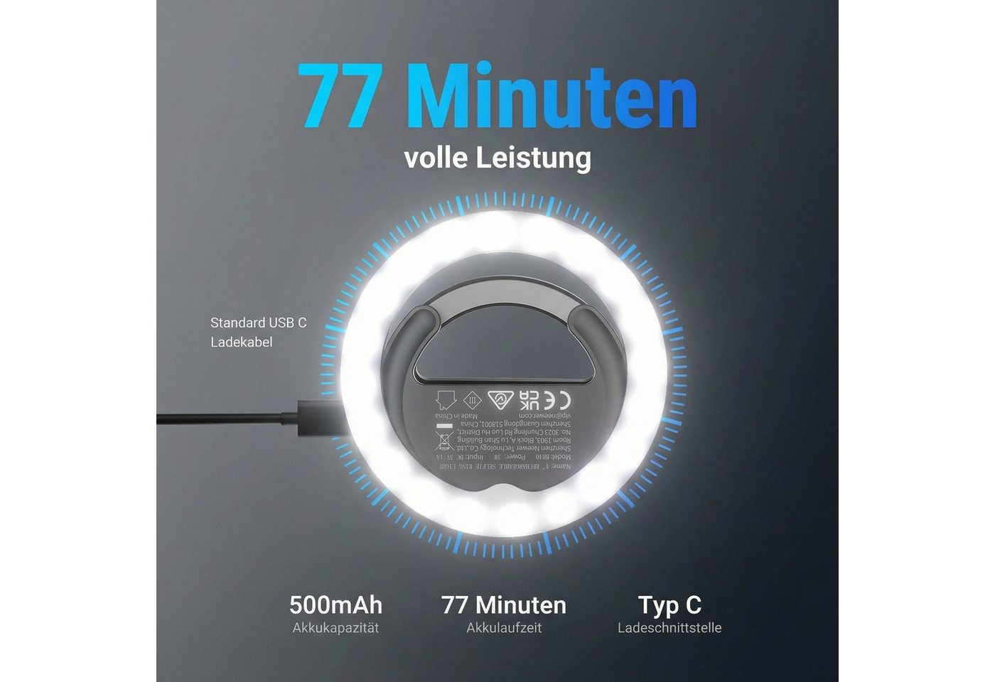 Neewer Videoleuchte BR40 4" Selfie Ring Light Handy kompatibel mit iPhone, 5W zweifarbiges wiederaufladbares Clip Handy Licht Bild 5