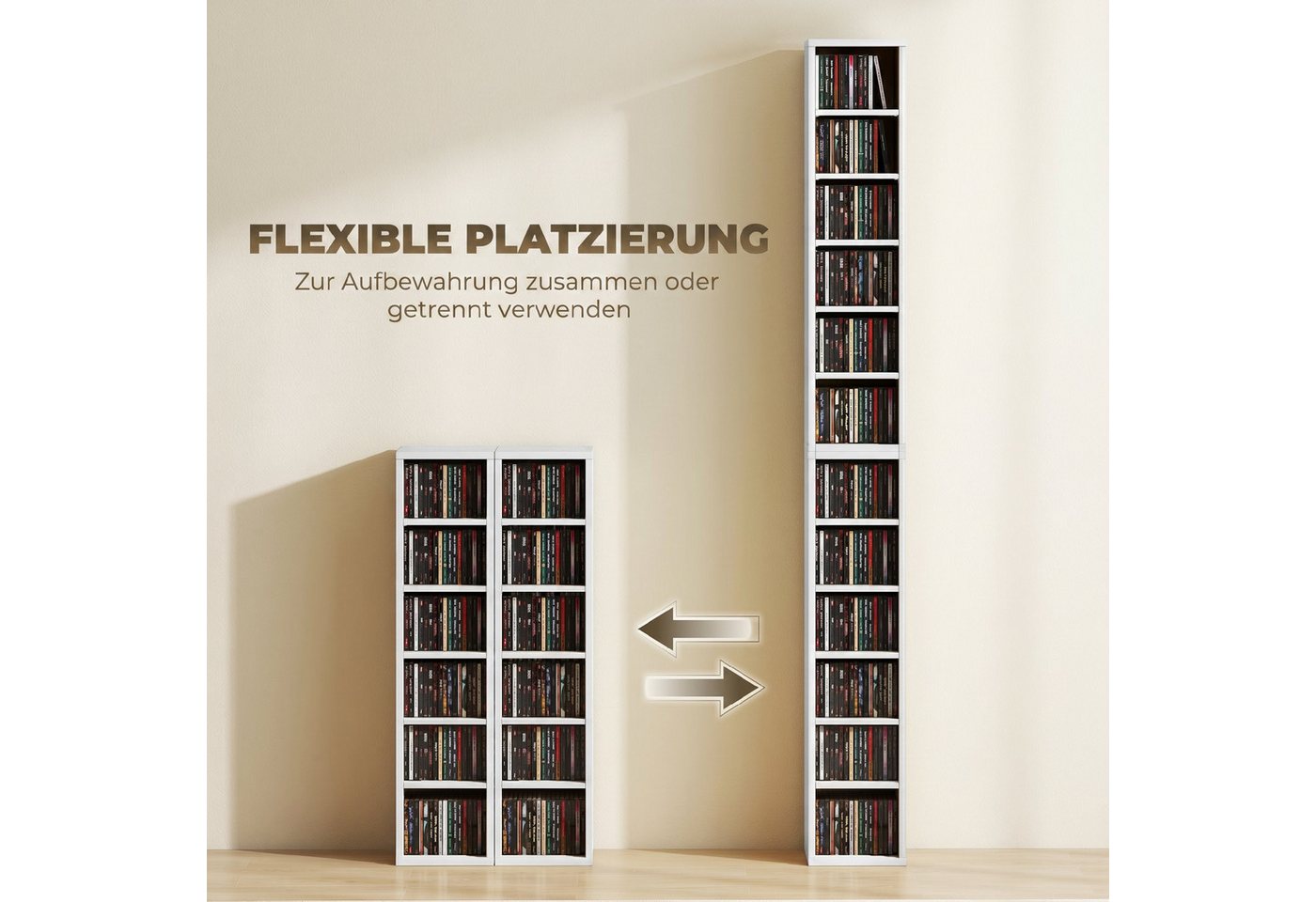 HOMCOM CD-Regal CD Regal, Medienregal 2-tlg., Mit Kippschutz und verstellbaren Regalböden