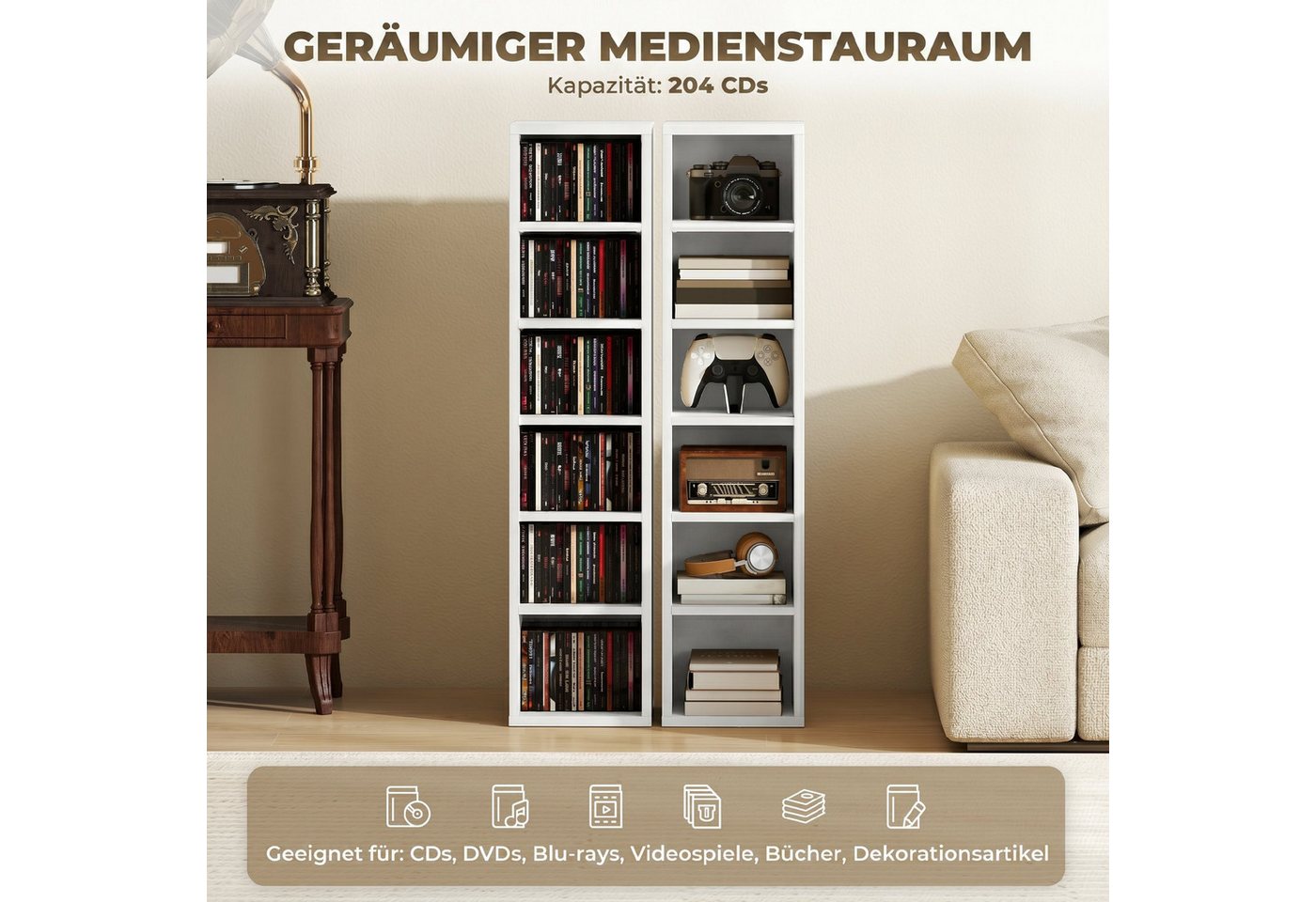 HOMCOM CD-Regal CD Regal, Medienregal 2-tlg., Mit Kippschutz und verstellbaren Regalböden Bild 4