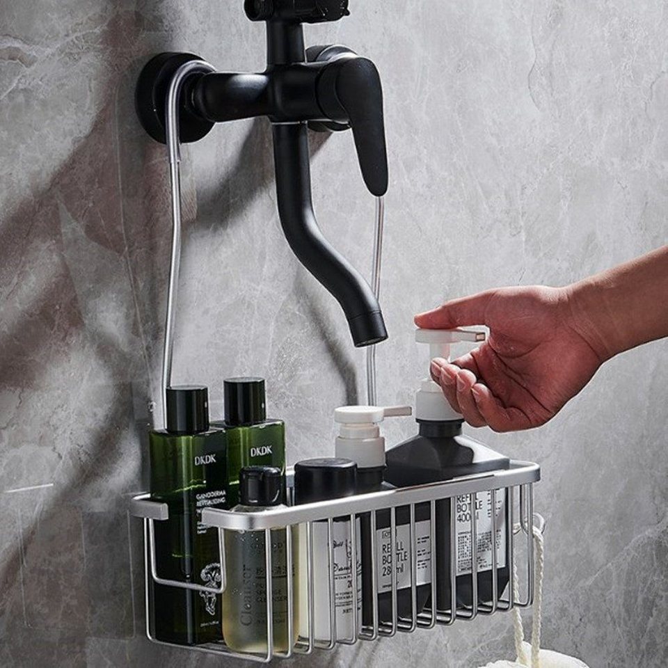 AURIVION Badregal Duschablage zum Hängen ohne Bohren, Duschkorb mit Halterung, Set 1-tlg., Duschregal für Shampoo & Pflegeprodukte, platzsparend Bild 4