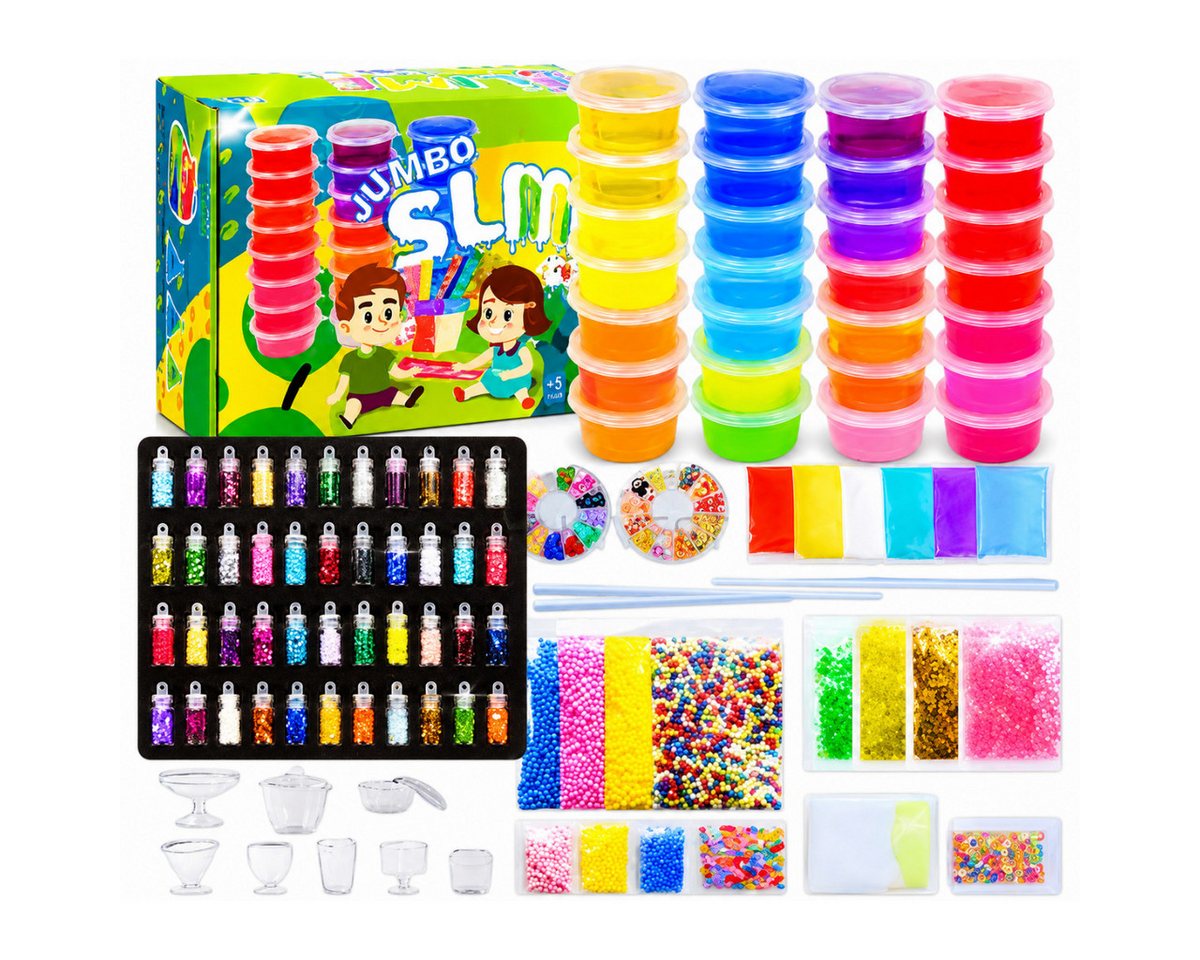 R2 Invest Kreativset Slime XXL für Kinder mit Glitzer Perlen Formen und Werkzeug