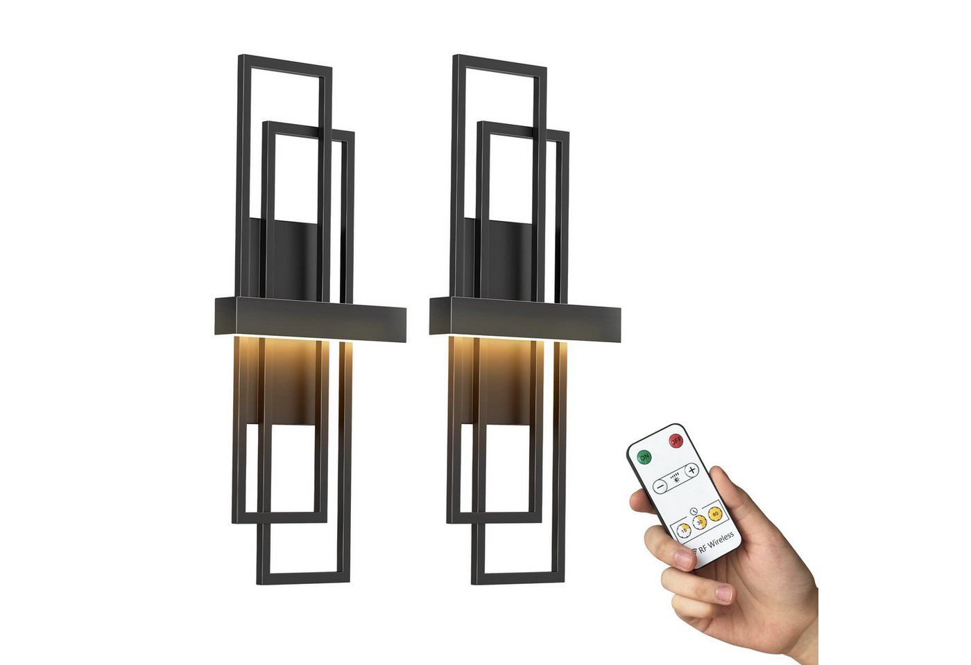LOHAS-LED Wandleuchte Aufladbare geometrische Metall-Wandleuchten 2er-Set matt schwarz, LED fest integriert, Warmweiß, 8000mAh Akku mit Touch & RF-Fernbedienung, stufenlos dimmbar Bild 4