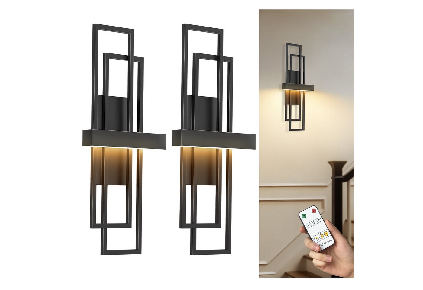 LOHAS-LED Wandleuchte Aufladbare geometrische Metall-Wandleuchten 2er-Set matt schwarz, LED fest integriert, Warmweiß, 8000mAh Akku mit Touch & RF-Fernbedienung, stufenlos dimmbar Bild 5