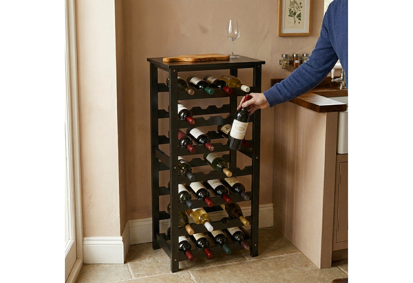 relaxdays Weinregal Walnussholz 24 Flaschen, schwarz Bild 5